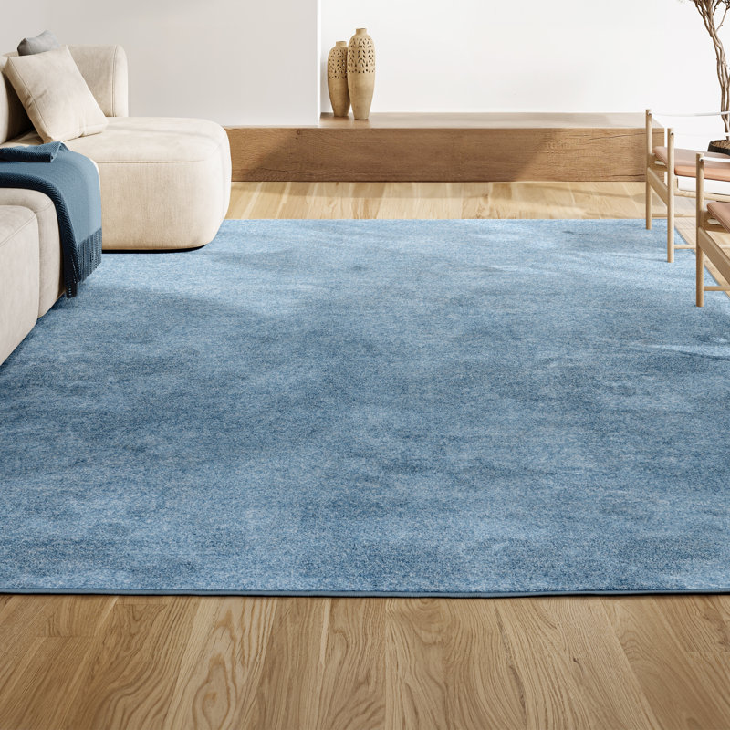 Latitude Run® Asam Solid Low-Pile Classic Blue Rug & Reviews | Wayfair